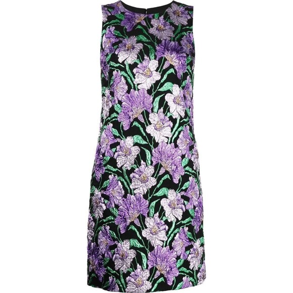 NWT.$4.5k Carolina Herrera Metallic Floral Brocade Shift Dress XS - Picture 1 of 12